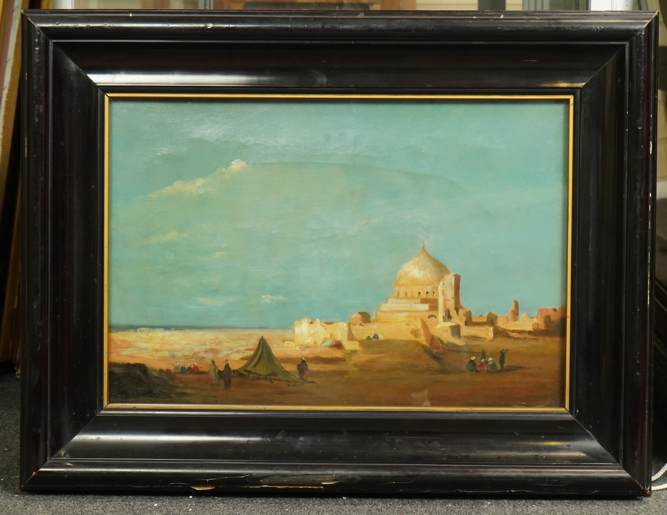 Leopold Carl Müller (German, 1834-1892), Mosque in the desert, oil on canvas, 31 x 46cm